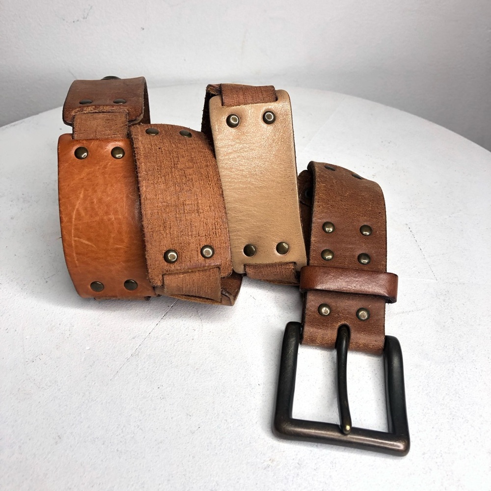 Fossil Large Leather Belt Studs Patchwork Multicolor Brown BT2842231 Boho B15